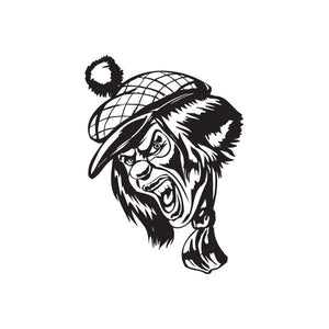 Clown head golf decal, black-and-white face with hat and net pattern