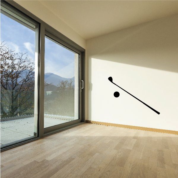 Golf club wall decal with swing club silhouette and ball, black vinyl