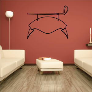 Golf crest banner wall decal, dark outline on light wall