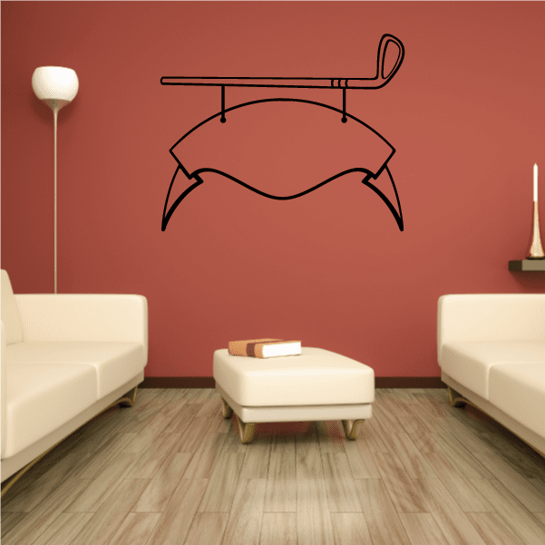 Golf crest banner wall decal, dark outline on light wall