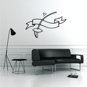 Golf banner crest wall decal: flag and ribbon vinyl sticker, monochrome