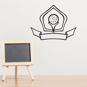 Golf crest wall decal with outlined golfer ball and banner ribbon design
