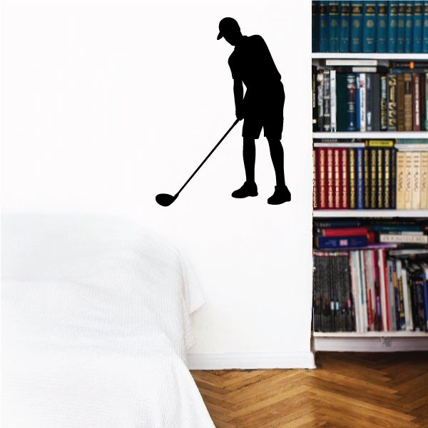 Golf driver wall decal: black golfer silhouette with golf club