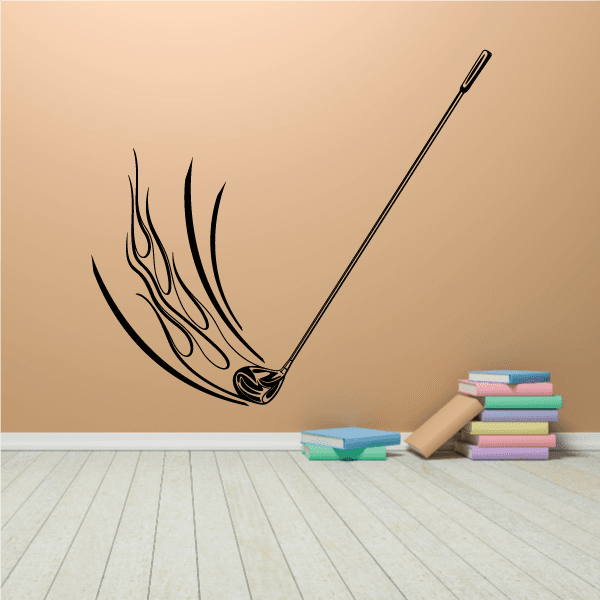Golf equipment wall decal: black golf club and flame-style design