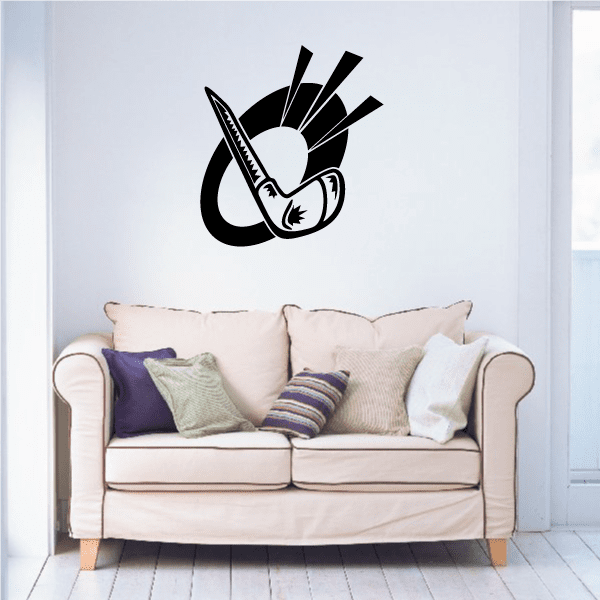 Golf gear wall decal, black stylized club and ball graphic