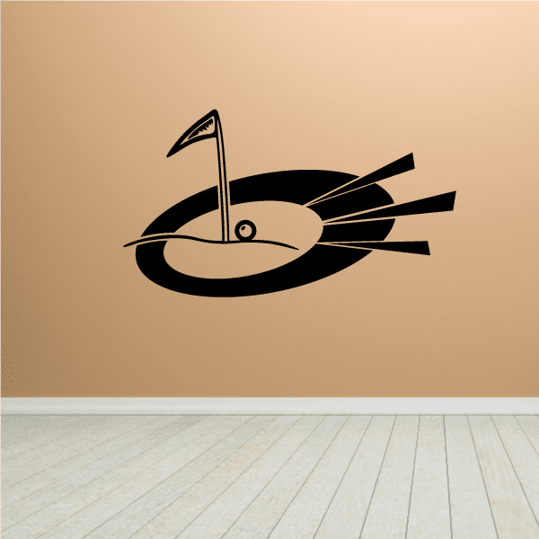 Golf ball and flag wall vinyl decal in black and tan