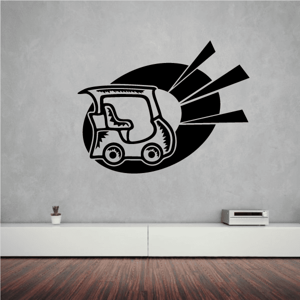 Golf cart wall decal with black clubs and circular cutout
