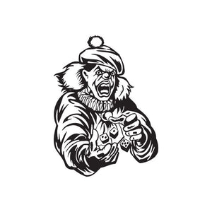 Golf hat decal featuring a clown holding rolling dice