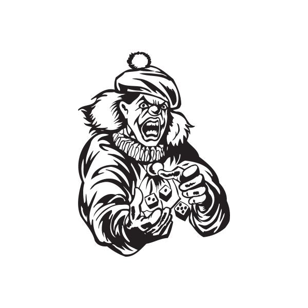 Golf hat decal featuring a clown holding rolling dice