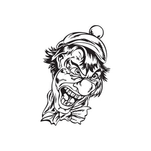 Golf hat clown decal with bow tie graphic, black-and-white