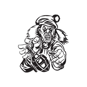 Golf hat with clown graphic holding a grenade decal