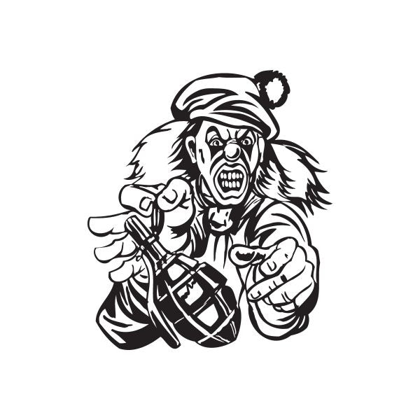 Golf hat with clown graphic holding a grenade decal