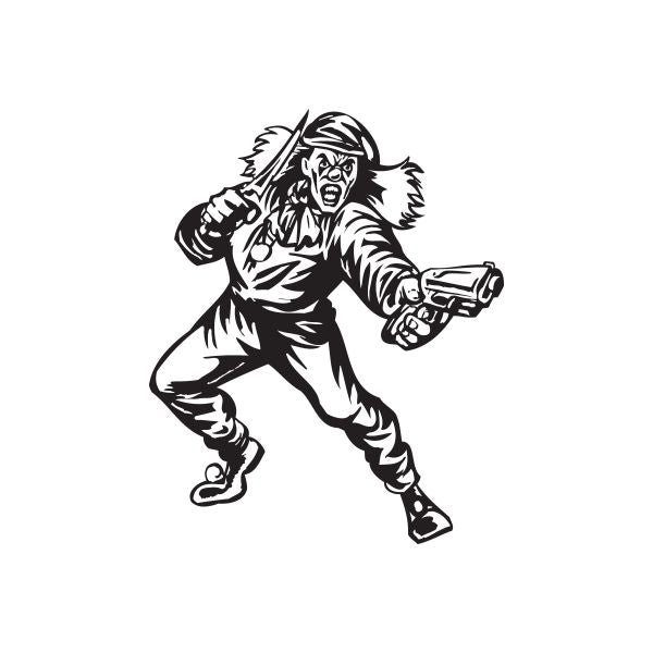 Golf hat decal showing clown with gun and knife