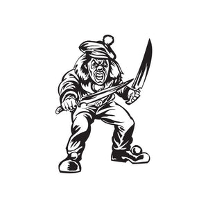 Golf hat decal: clown holding a sword in black line art