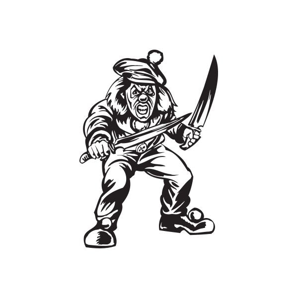 Golf hat decal: clown holding a sword in black line art