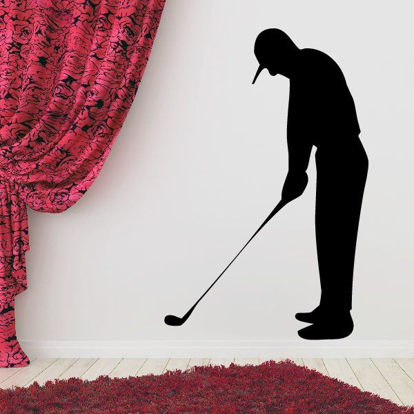 Vinyl golf decal sticker with black golfer silhouette and swing club