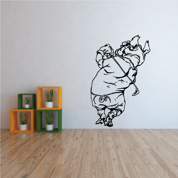 Golf mascot wall decal, black vinyl outline of golfer holding club and flag.