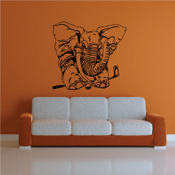 Golf-themed elephant wall decal, vinyl graphic with club and ball