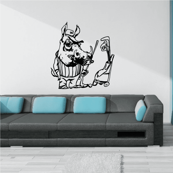 Golf mascot vinyl wall decal featuring cartoon golfer holding a flag and club