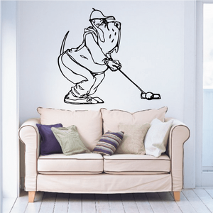 Golf mascot wall decal vinyl featuring a golfer swinging a club, black outline