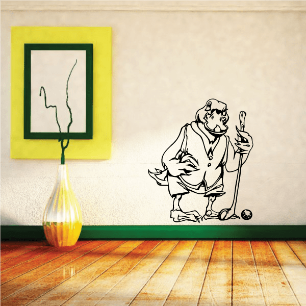 Golf mascot wall decal showing cartoon golfer holding a golf club and ball