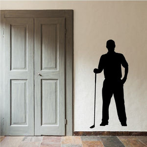 Golfer pose wall decal vinyl, black silhouette golfer holding a club
