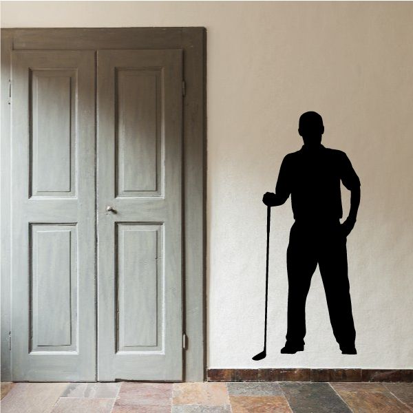 Golfer pose wall decal vinyl, black silhouette golfer holding a club
