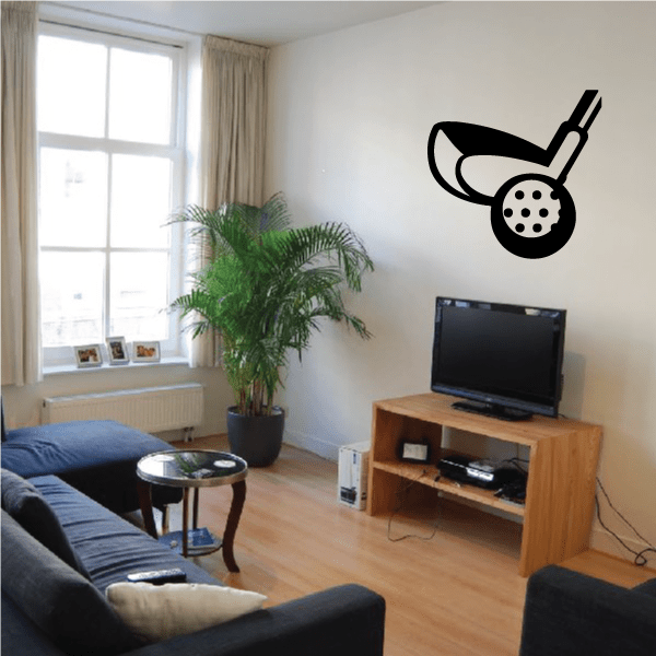 Black golf putt vinyl decal with dotted ball and putter club icon