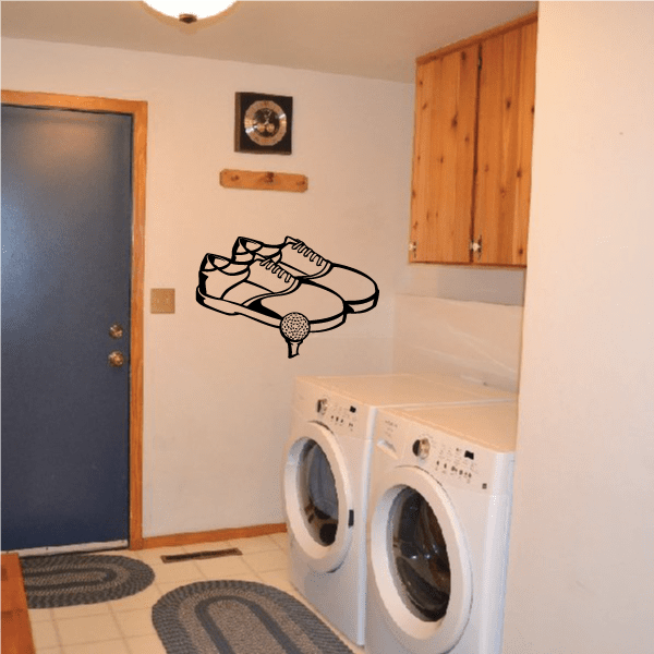 Golf shoes wall decal with black outline and golf ball detail