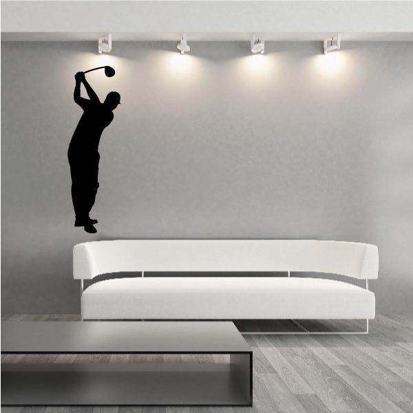 Golf wall decal: black golfer silhouette swinging a club with ball