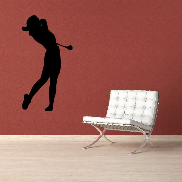 Golf wall decal vinyl sticker with black golfer silhouette in swing pose