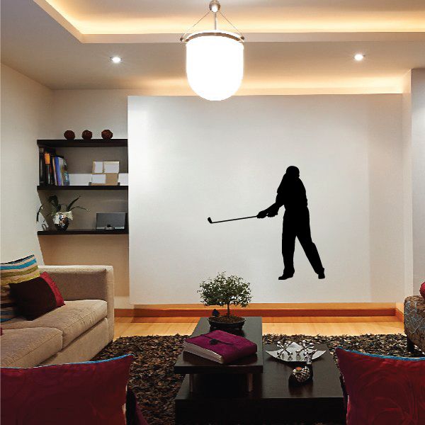 Golf golfer silhouette vinyl wall decal, black figure with club on light wall