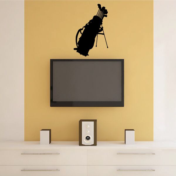 Golf bag and clubs vinyl wall decal, black silhouette