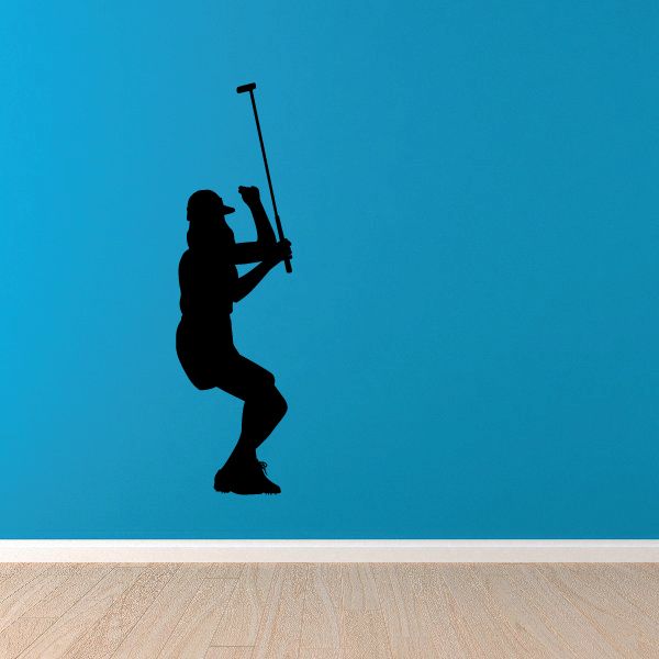 Golf player vinyl wall decal, black silhouette swinging golf club