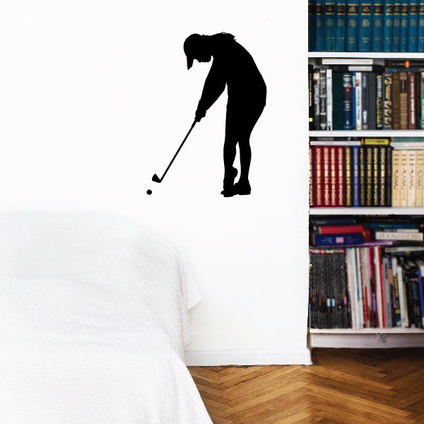 Golf golfer wall decal, black silhouette with putter and golf ball
