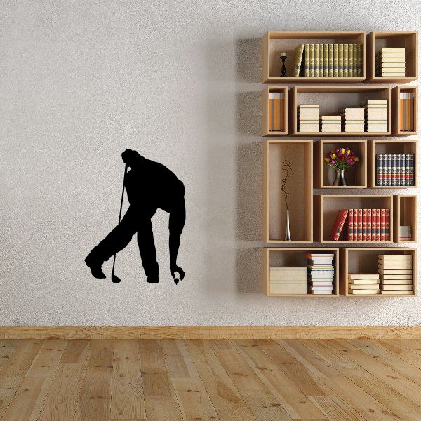 Black golfer silhouette vinyl wall decal with golf club