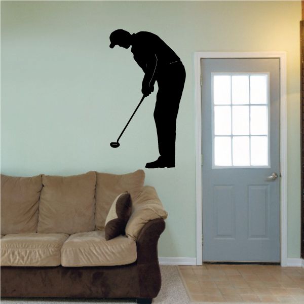 Golf golfer silhouette vinyl wall decal with raised club
