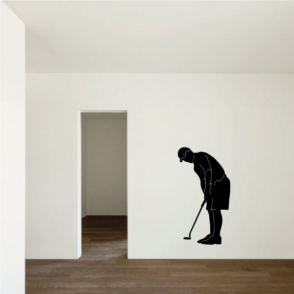 Golf wall decal: black golfer silhouette bending forward with club