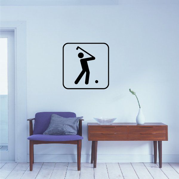 Golf wall decal with black stick-figure golfer icon in outlined square
