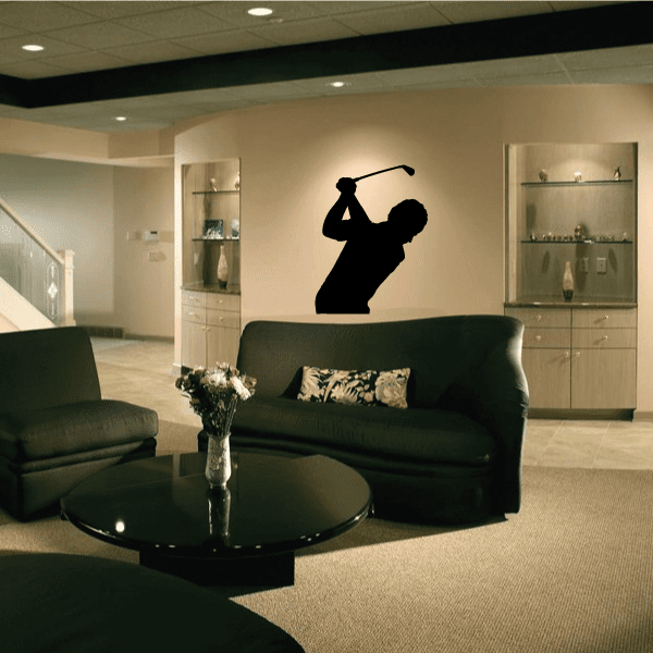 Golf wall decal vinyl with black golfer silhouette swinging a club