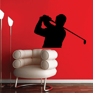 Black golfer wall decal vinyl silhouette holding a golf club