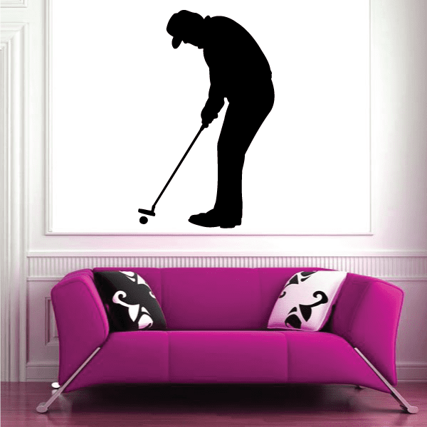Golf golfer silhouette vinyl wall decal, black standing with club
