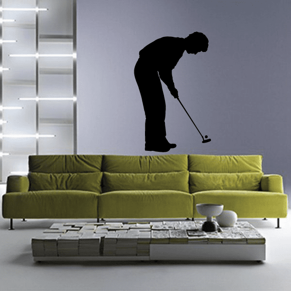 Golf wall decal, black golfer silhouette holding a club