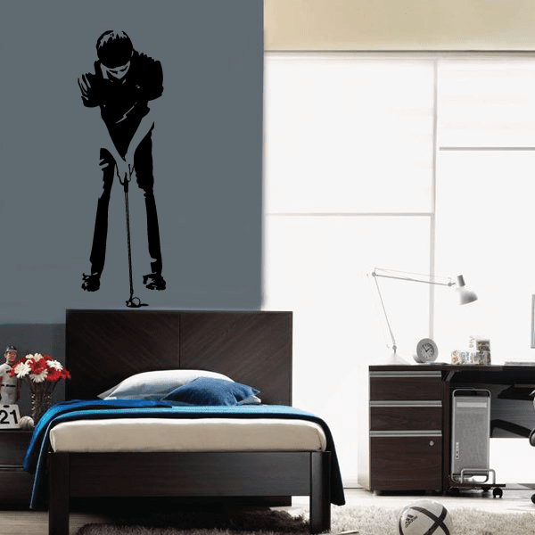 Golf wall decal: black golfer silhouette holding a club