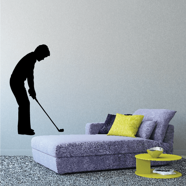 Golf swing wall decal, black golfer silhouette with golf club