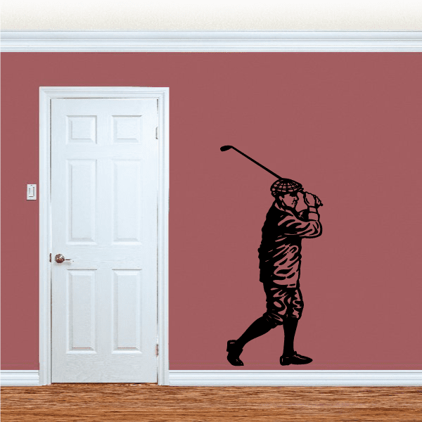 Black golf player wall decal vinyl, standing swing pose