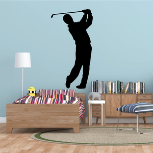 Golf wall decal, black golfer silhouette swinging