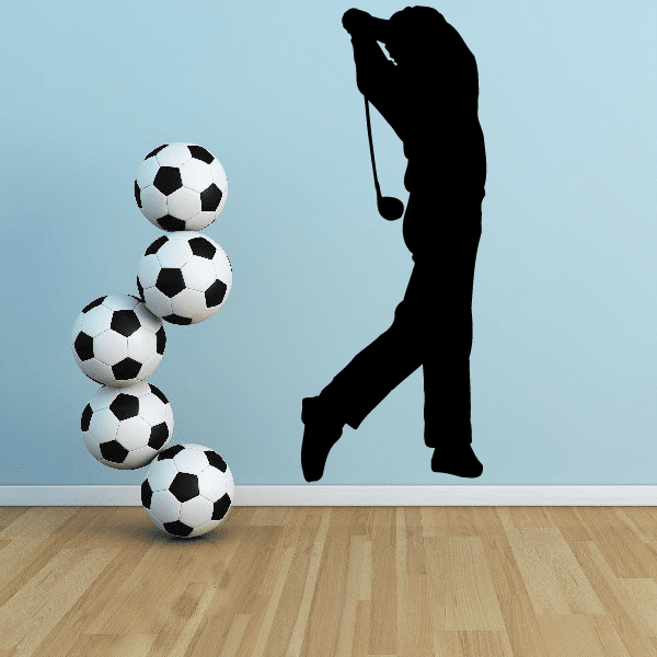 Golf wall decal vinyl featuring golfer silhouette with soccer balls