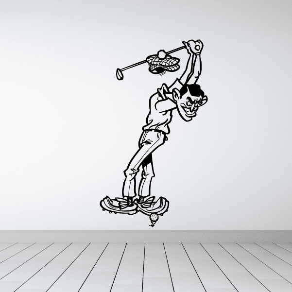 Golf wall decal of a cartoon golfer teeing off with a club
