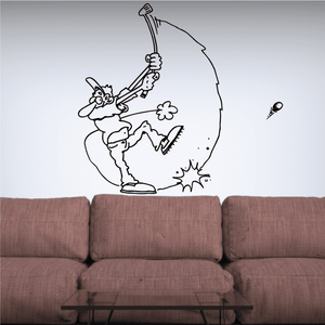 Golf wall decal vinyl sticker: golfer swinging club, golf ball and small flowers, black outline